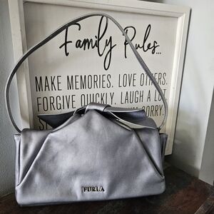 Furla Silver Leather Knot Bow Flap Shoulder Bag